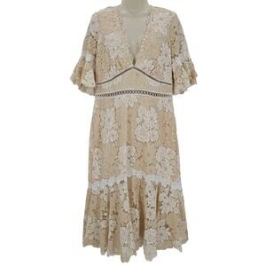 Saylor Womans size XL Maggy Floral Lace V-Neck Sheath Midi Dress Ivory Beige